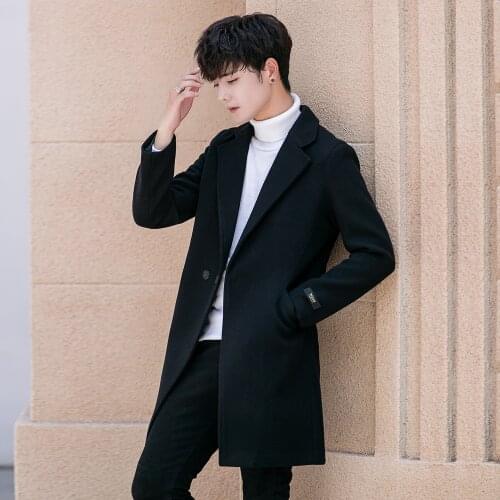 Woolen coat 2019 new spring and autumn mens long coat winter mens Korean mid-length woolen coat trend
