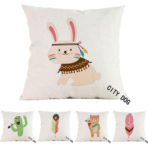 Tribe Woodland Animal Rabbit cactus bear Linen Cushion Cover Decorative Pillow Case For Chair Sofa Home Decor Throw Pillows 45cm