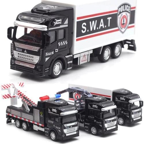 Realistic Alloy Police Rescue Transport Vehicle Pull back Car Eucation Kids Toy observation identification cognitive ability