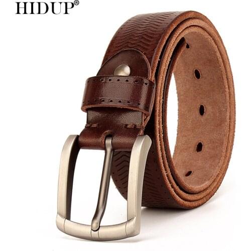 HIDUP Solid Cow Cowhide Belts Retro Pin Buckle Top Quality Design 100% Genuine Leather Belt Men Accessories for 10 Years NWJ896