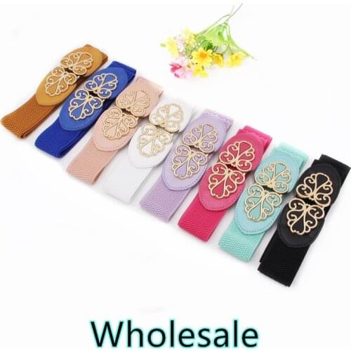 Wholesale Women Wide Elastic Waistband Fashion Gold Metal Buckle Strenchy Decorative Belts For Dress Girdle Vintage cummerbunds