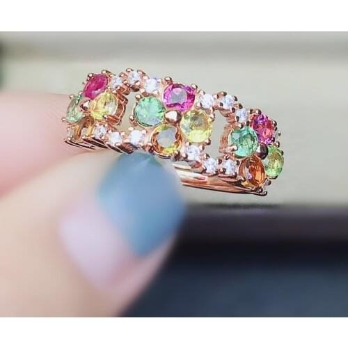 Natural real colorful tourmaline luxury ring Per jewelry 0.15ct*12pcs gemstone 925 sterling silver Fine jewelry J21554