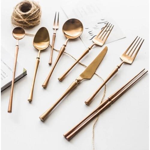 Luxury Rose Golden Cutlery Set 304 Stainless Steel Colored Dinner Knife & Fork Dinnerware Tableware Kitchen Accessories