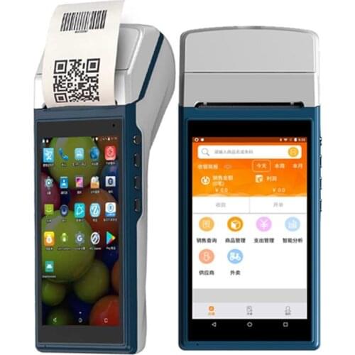 5.5 inch 13.56mhz NFC RFID reader Android 5.1 barcode scanner pos terminal with 58mm thermal printer