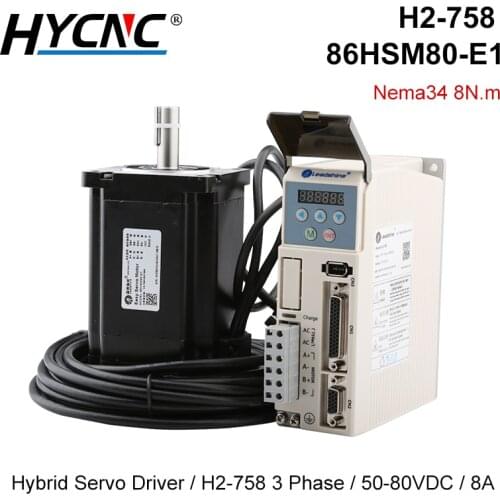 CNC Stepper Motor Nema 34 Leadshine 2 Phase Closed-Loop Hybrid Servo Driver H2-758 AC50-80V Motor 8N.M With 8m Encoder Cable