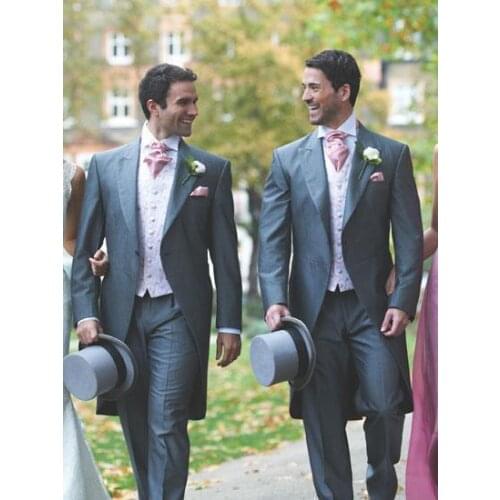 Custom Made Morning Style Groom Tuxedos Notch Lapel Mens Suit Gray Groomsmen/Best Man Wedding (Jacket+Pants+Tie+Vest)