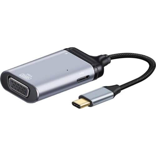 USB3.1 USB-C Type C to VGA RGB Converter HDTV Adapter 60hz 1080p with Female PD Power Port