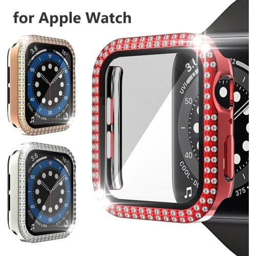 Protective Glass Cover for Apple Watch 38mm 40mm Case Bling Dressy with Tempered Glass Screen Protector iWatch 42mm 44mm Cases