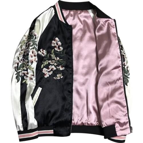 Embroidery Floral Reversible Jacket Female 2020 New Casual Stand Collar Ladies Bomber Jackets Loose Fit Fall Jacket Plus Size