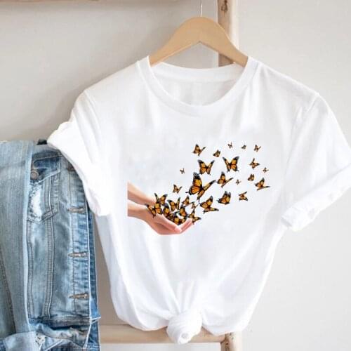 Women Clothing 2021 Aesthetic Butterfly Graphic tshirts Fashion Tops Ladies Tees O-neck T-shirt Short Sleeve T-shirts Female