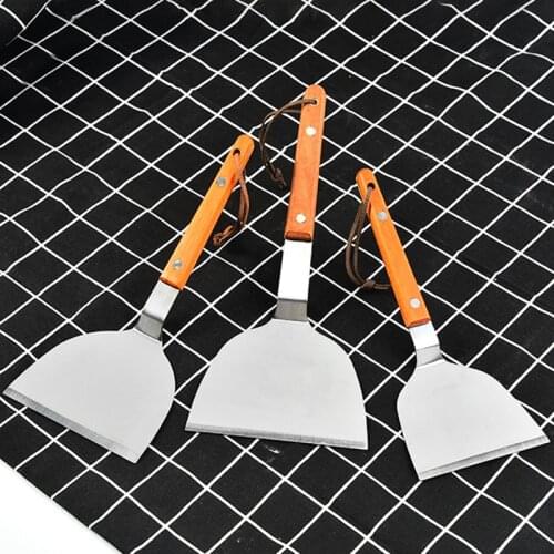 Stainless Steel Wooden Handle Steak Grill Shovel Baking Pizza for Camping Kitchen TS2 Steak Frying Spatula Kitchen Dining Bar