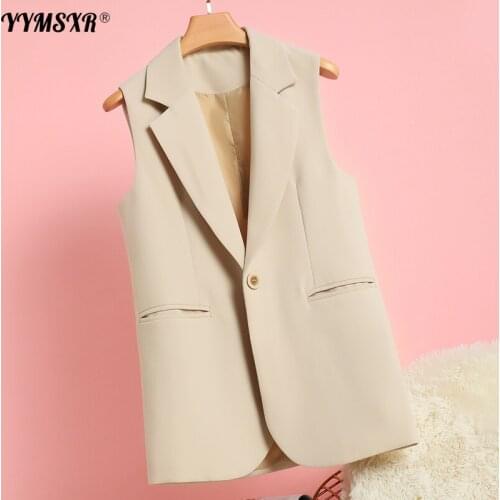 Womens Suit Vest 2021 New Mid-length Spring and Autumn Loose Womens All-match Fashion Apricot Jacket Vest High Quality