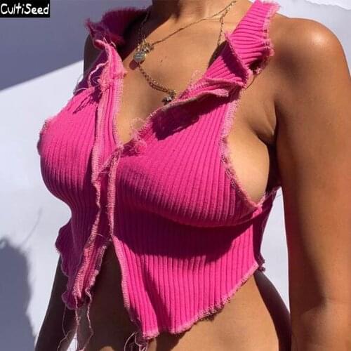 Cultiseed Women Sexy V neck Hollow Out Waist Beach Camis Tops Female New Fashion Sleeveless Short Vest Tank Tops Solid Party Top
