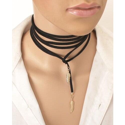 2019 hot new Women Retro Jewelry Gothic Choker Black Velvet Long Chain Pendant Necklace Leaf Bijoux Necklace free shipping