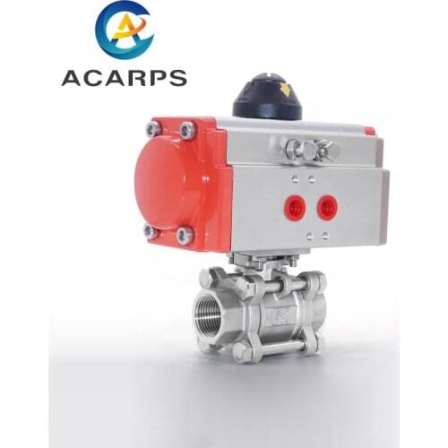 1/2" Three piece High Platform Pneumatic Ball Valve 304 Stainless steel Q611F-16P Double Acting Cylinder