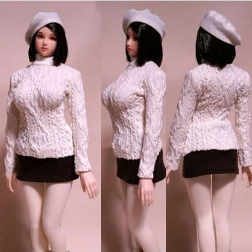 Custom 1:6 Scale Female Hat Sweater Skirt Pantyhose Clothing Set girl lady woman clothing set for 12'action figure