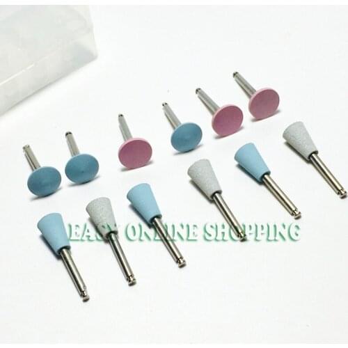 12 Pcs Assorted Dental Lab Silicone Polisher 2.35mm Diamond Burs Cups Latch type