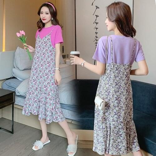 1815# Maternity Dress Nursing Short Sleeve Easy Matching Loose T Shirt two-piece Dress for Pregnant Women Mom Dress