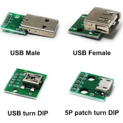 2pcs Micro Mini USB USB A Male USB Connector Interface to 2.54mm DIP PCB 2.0 A Female USB B Converter Adapter Breakout Board