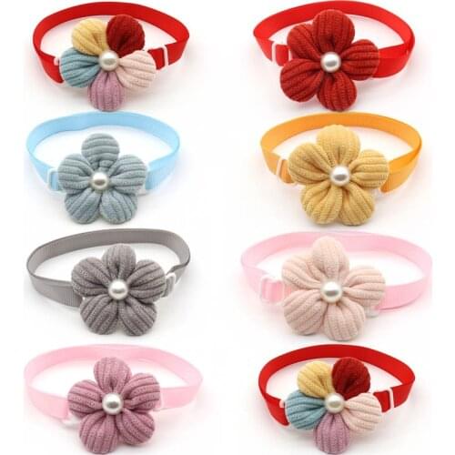 30/50 Flower Shape Dog Tie Collar With Pearl Fashional Puppy Cat Dog Bowtie Pet Collar Accessories For Small Dogs