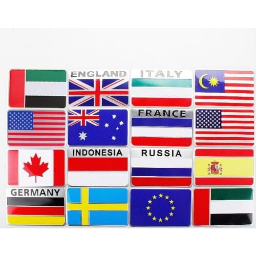 3D Metal Car Stickers Decals Canda USA America Russia France Germany Italy England Spain Brazil National Flag Fender Trunk Badge
