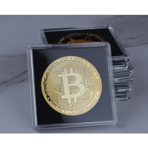 40mm Bitcoin Gold Coin With O Frame Square Box Safemoon Eth XRP Coin Dogecoin Ripple NEO Dropshipping Cryptocurrency Metal Gift