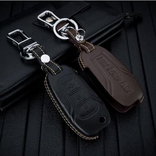 ABAIWAI Leather Car Key Cover for Ford EVEREST Mondeo Escort Keychain Case Remote Holder Bag Auto Parts Accessories Interior