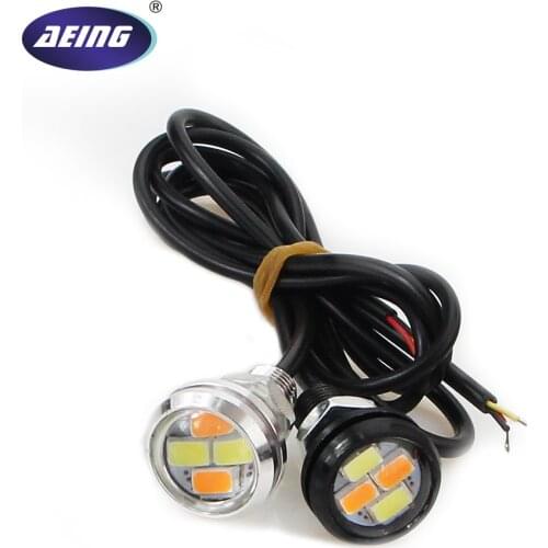 AEING 1 piece 5630 4-SMD 23MM Dual colors Xenon white Eagle Eye Lamp LED Daytime Running Light DRL with Yellow Turn Signal