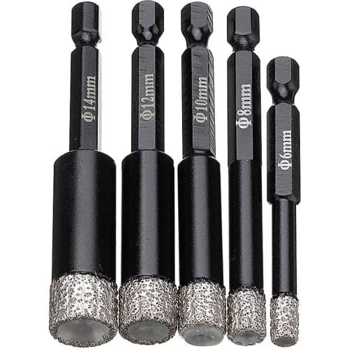 6/8/10/12/14mm Vaccum Brazed Diamond Dry Drill Bits Hole Saw Cutter for Granite Marble Ceramic Tile Glass New