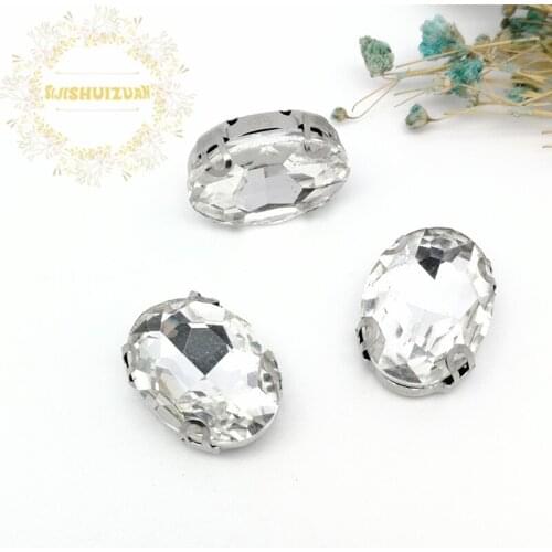 Free shipping! White OVAL shape Glass Crystal sew on rhinestones with D-shape claw Diy wedding decoration
