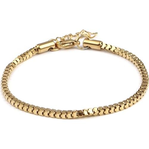 1 PC Stainless Steel Box Chain Bracelets Gold Silver Color Bracelet for Man Women Fashion Jewelry 17cm(6 6/8") long