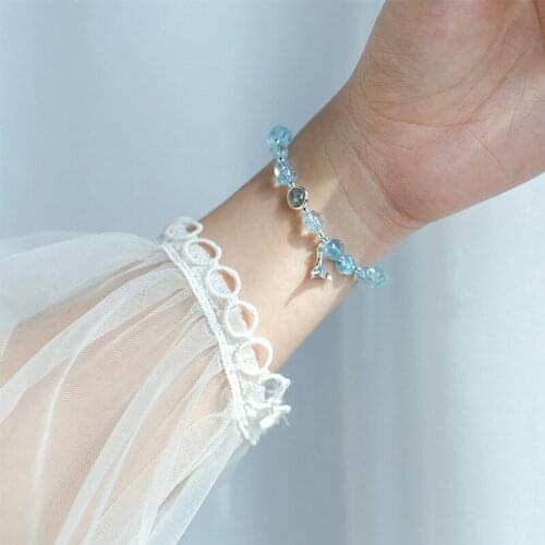 Real S925 Sterling Silver Charm Bracelets Mermaid Tail Alien Sea Sapphire Crystal Accessories Fine Jewelry Sweet Birthday Gift