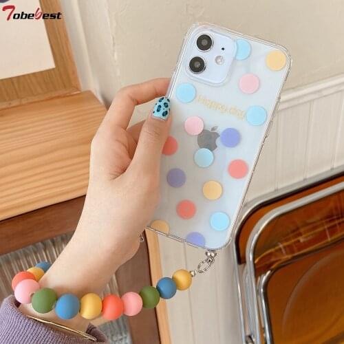 Tobebest Colorful Round Beads Bracelet Clear Phone Cases for iphone 12 11 pro max 12mini X XS XR 7 8 Plus Chain Soft TPU Cover