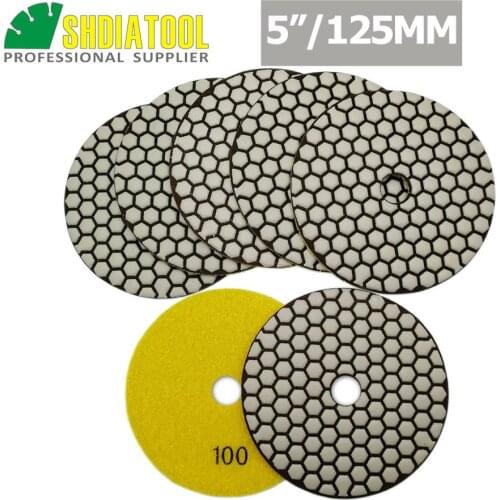 SHDIATOOL 7pcs 5" #100 B Diamond dry polishing pads Dia 125mm Resin Bond Sanding Disc For Granite Marble Stone Polisher Pad