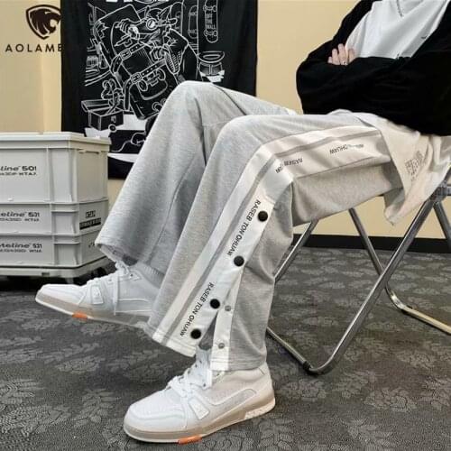 Aolamegs Men Joggers Sport Casual Trousers Harajuku Hip Hop Men Loose Straight Pants Streetwear Button Casual Sweat Pants Men