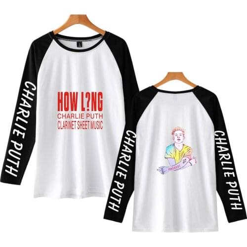 New t shirts men Popular singer Charlie Puth printed t-shirt Patchwork long sleeve casual Harajuku style tshirt streetwear tops