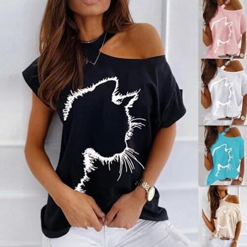 Harajuku Women T shirts Summer 2021 Kawaii Fashion Ladies Vintage Cat Cartoons Print Cotton T-shirt Femme Loose Casual White Tee