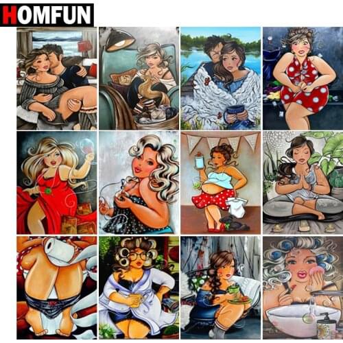 HOMFUN Paint With Diamond Embroidery "Cartoon woman" Diamond Painting Full Square Round Picture Of Rhinestone Decor