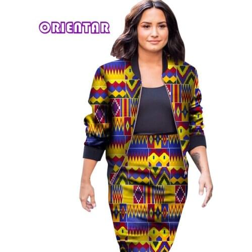 2 Pieces Women African Clothes Jacket Coat and Short Skirt Set Femme Casual African Print Skirts Set Bazin Riche Suits WY3676