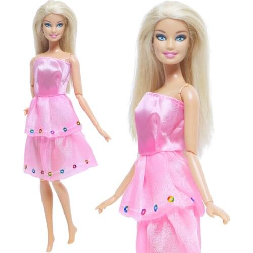 Doll Layered Skirt Pink Girl Shiny Dress Handmade Outfit Daily Dating Wear Accessories Clothes for Barbie Doll Kid Toy