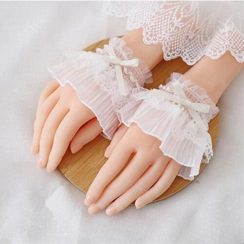 Gothic Lolita Hand Wrist Cuffs Bowknot LaceTrim Maid Cosplay Accessories For Women Girl Party B1791