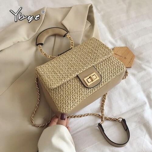 YBYT summer fashion straw messenger bags for women elegant weave women designer handbags high quality chain female shoulder bag