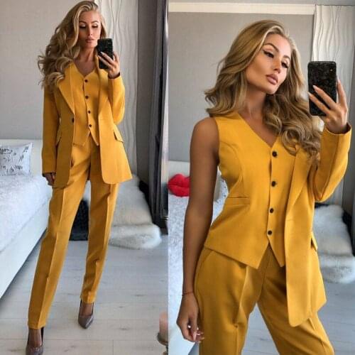 Fashion Yellow Bridal Trousers Suits 3 Pieces Women Evening Party Tuxedos Mother of the Bride Formal Work Wear For Wedding