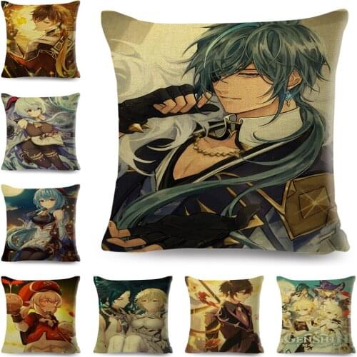 Cartoon Genshin Impact Cushion Cover for Sofa Home Car Decor Japanese Anime Print Pillowcase Polyester Pillow Case 45x45cm