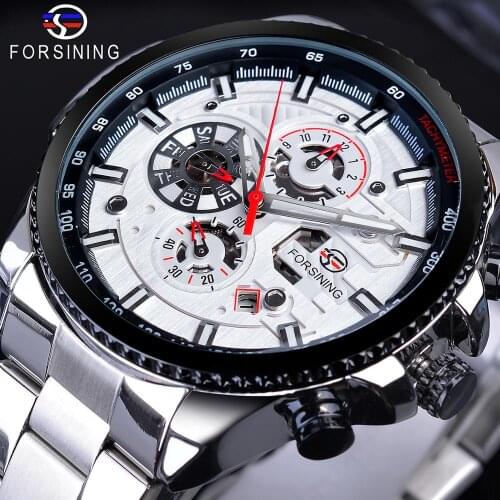 Forsining Men Automatic Watches Date Luminous Hands Calendar Silver Stainless Steel Belt Mechanical Watch 2019 Relogio Masculino