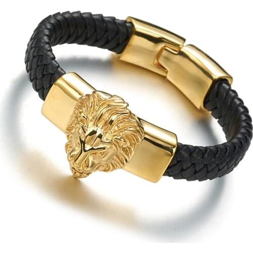 New Punk Style Genuine Leather Charm bracelet men fine jewelry men stainless steel Lion Eagle bracelets bangles male femme