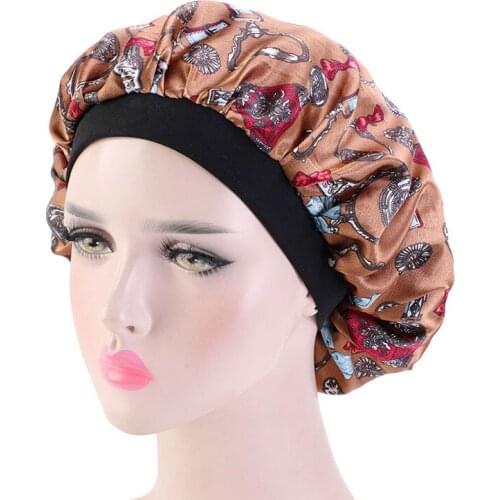 Soft Silk Hair Bonnet With Wide Band Comfortable Night Sleep Hat HairLoss Cap Salon Color Coloring Highlighting Hairstyling Tool