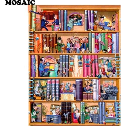 "Bookcase"5D Diamond Painting Cross Stitch Sets DIY Diamond Embroidery kitchen scenery Full Square Mosaic Pattern Needlework