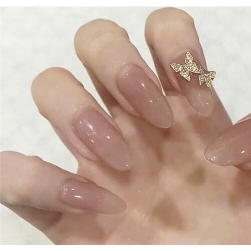 Fake Nails Pink Round Butterfly Wear Nail Stickers With Glue Finished Nail Stickers 24 Nail Stickers Nails Accesorios