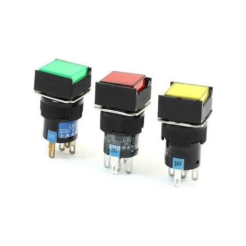 NO NC Red Green Yellow Sign Square Momentary Push Button Switch DC 24V